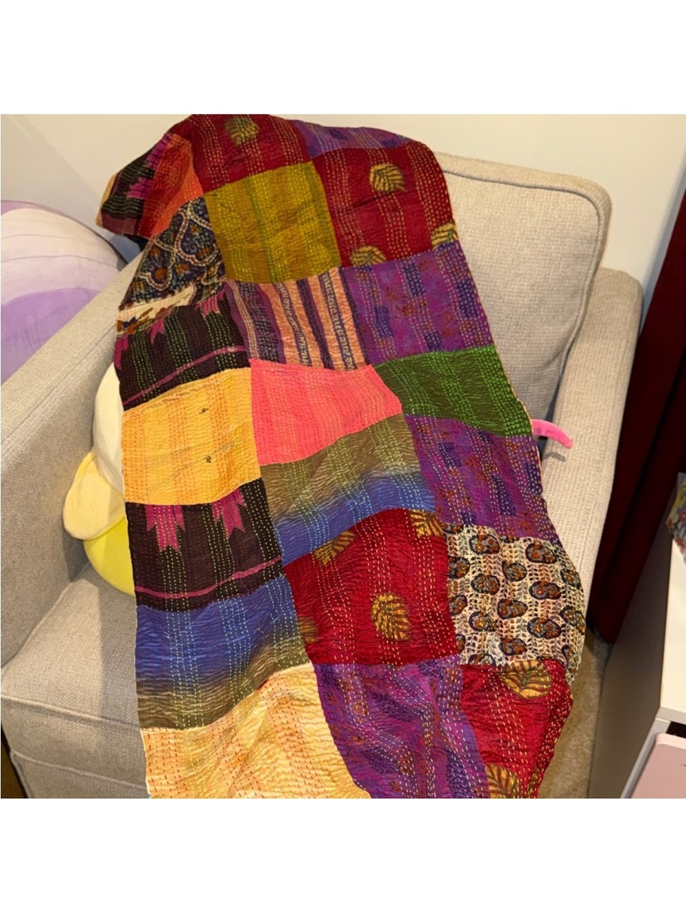 NWOT Colorful Silk Patchwork Kantha Scarf - Picture 3 of 5